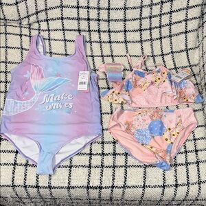 Girls' Mermaid One-Piece & Floral Two-Piece Swimsuits — Pastel Purple/Pink/Blue